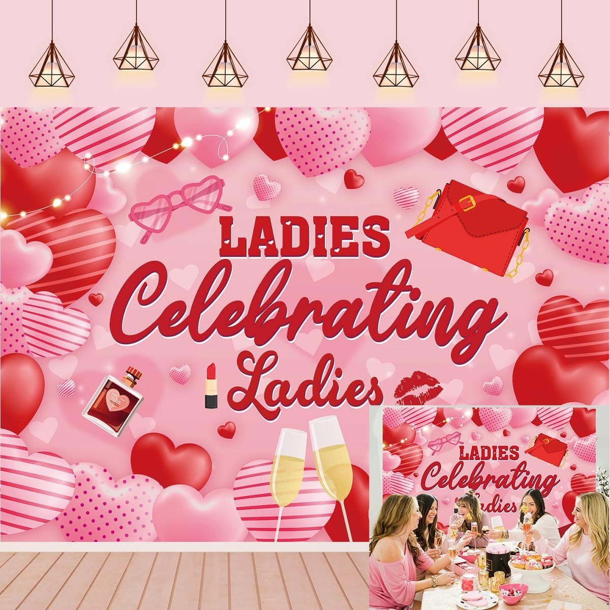 7x5FT 210x150cm Galentines Day Photo Backdrop Pink Love Heart Lady Party
