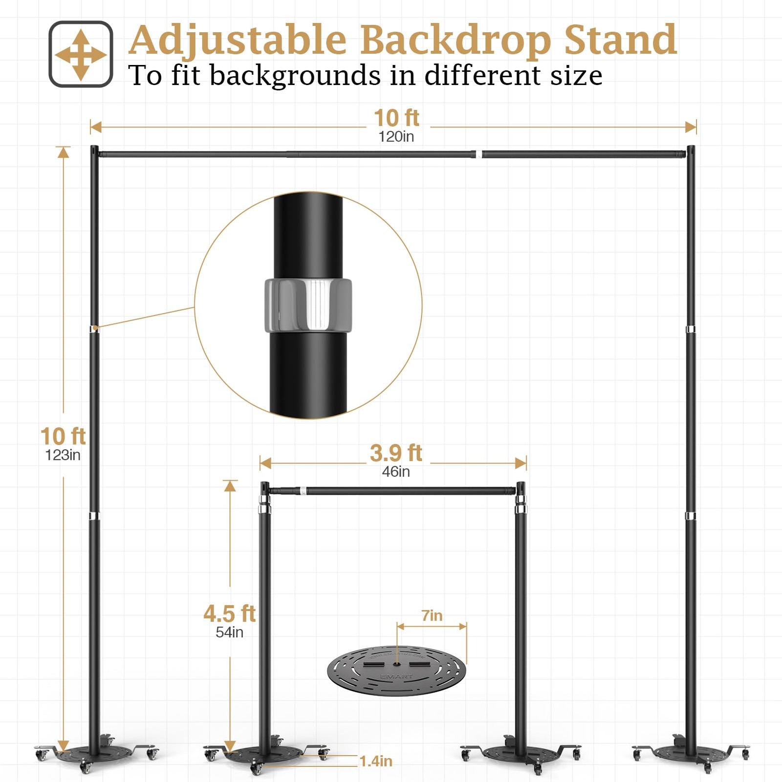 Pipe and Drape Backdrop Stand Kit, Heavy Duty Adjustable Photo Background 10f…