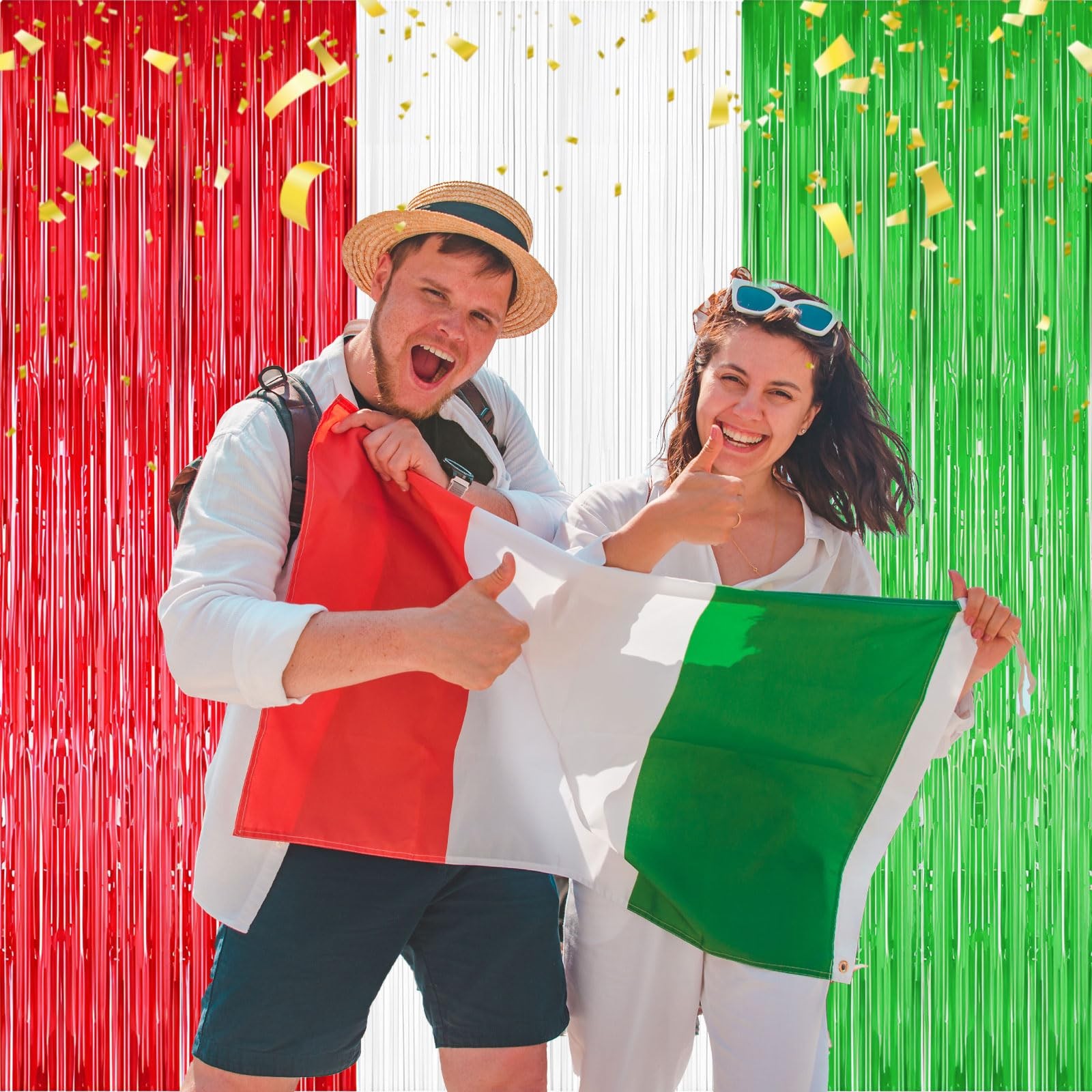 1 PC Red White Green Italian Party Tinsel Foil Fringe Curtain Backdrop Decor