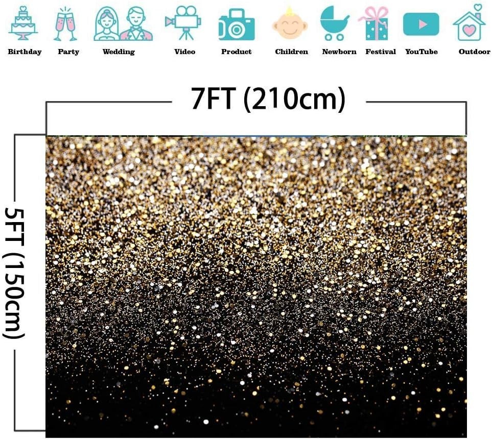 Versatile 7x5ft Black and Gold Sprinkle Backdrop – Perfect for Any Celebration
