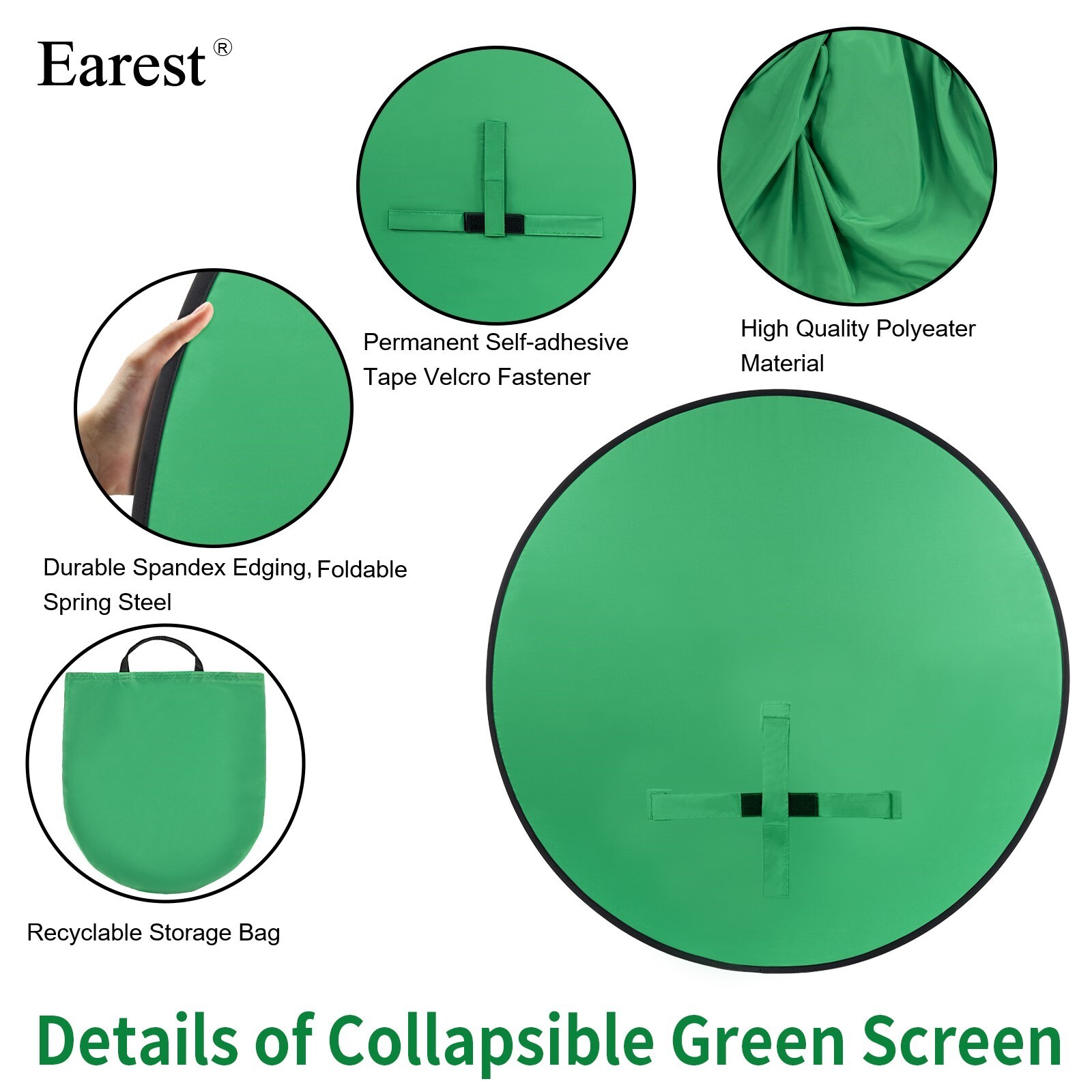 59″ Green Screen Backdrop Collapsible Round Background For Chair Studio Photo