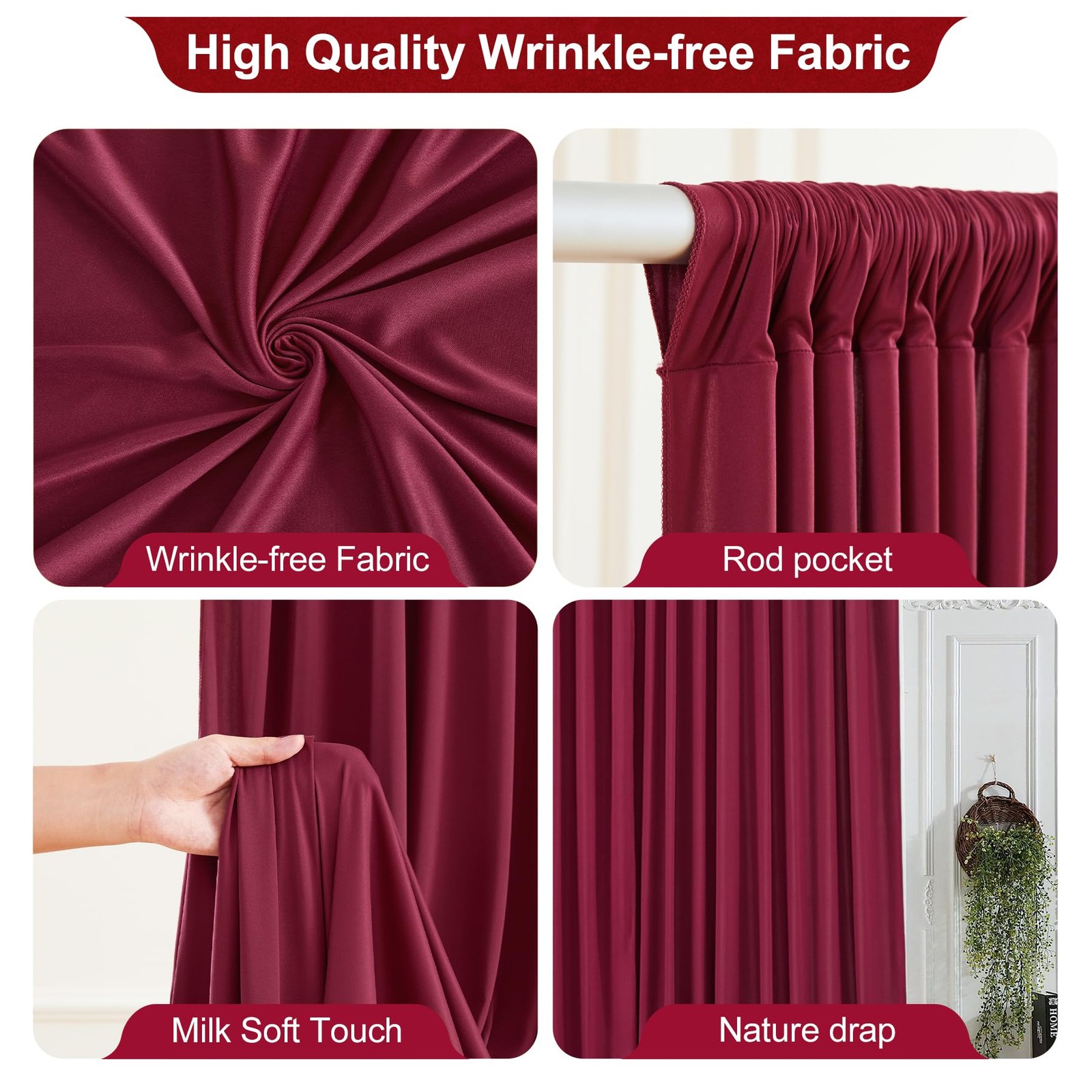 40x10FT Burgundy Backdrop Curtains for W4′ x H10′(10 Panels),
