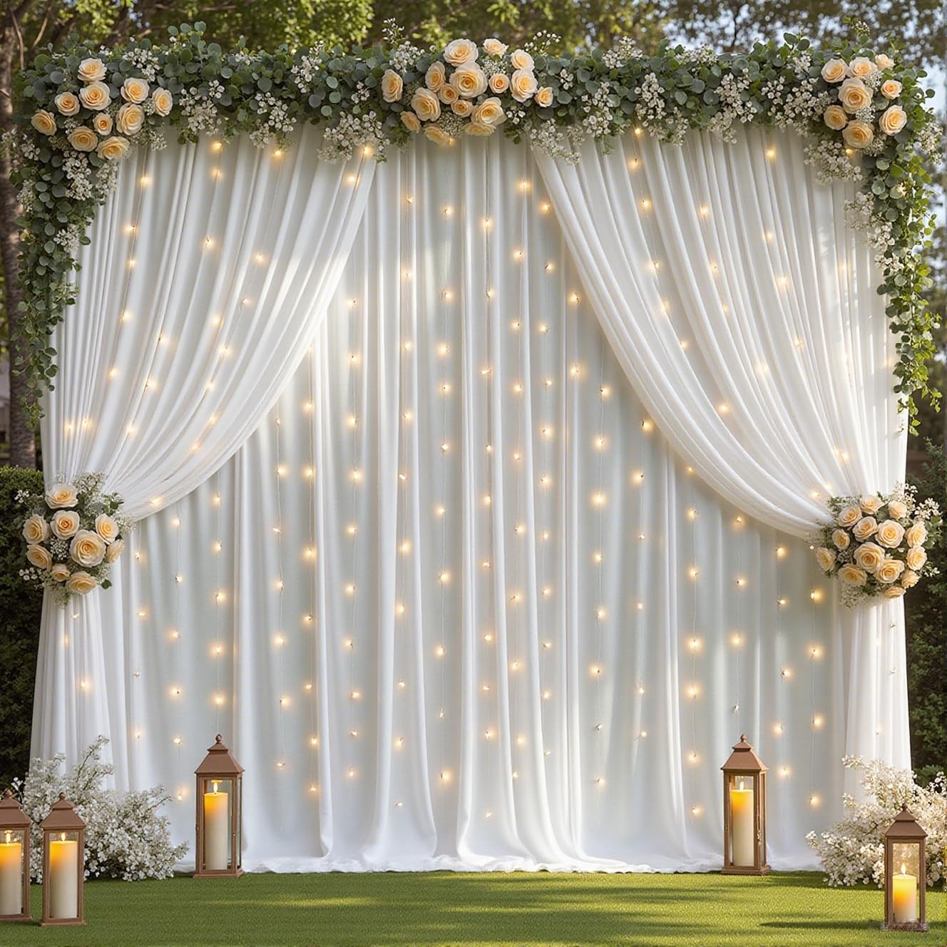 White Backdrop Curtains with Lights 10×10 ft Polyester Photo Background