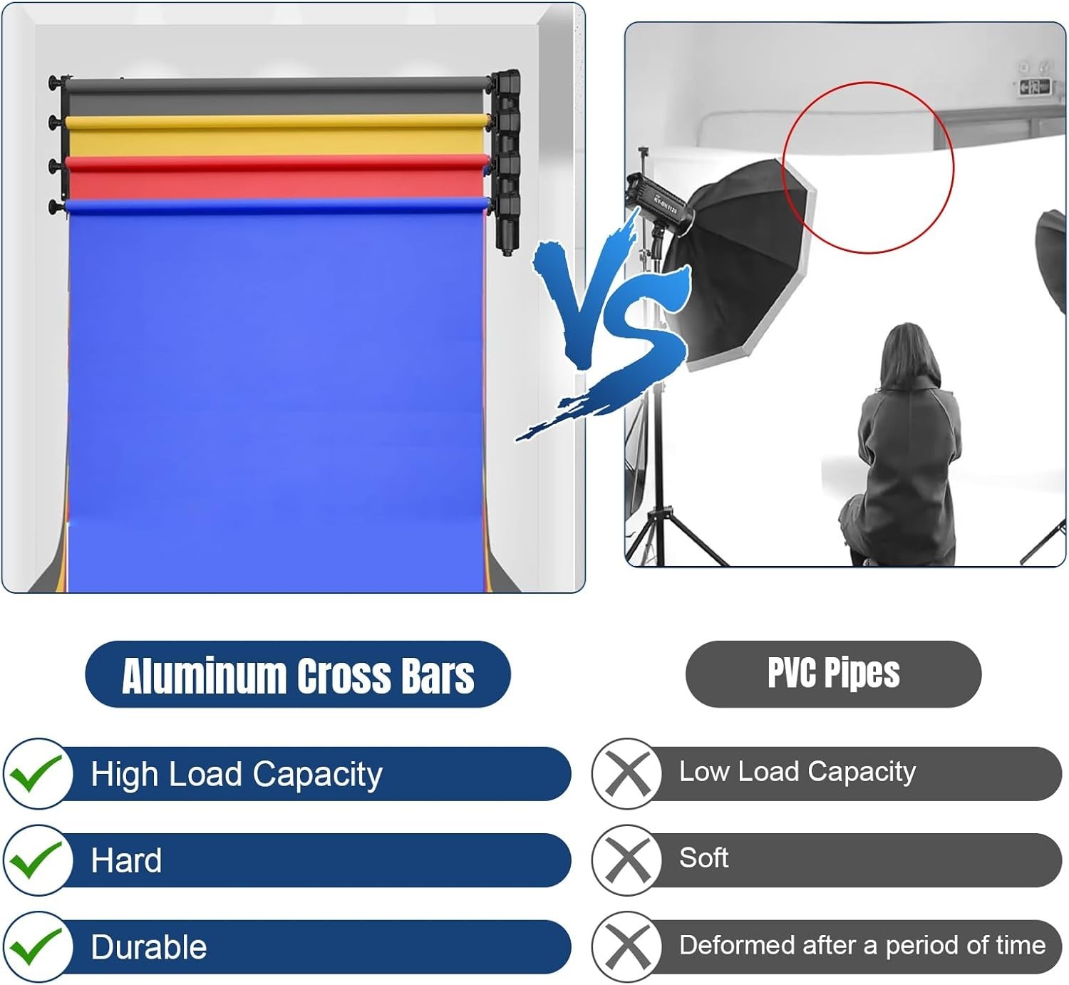 118″ / 3M Metal Tube Crossbar for Electric Motorized, Manual Studio Roller Backg