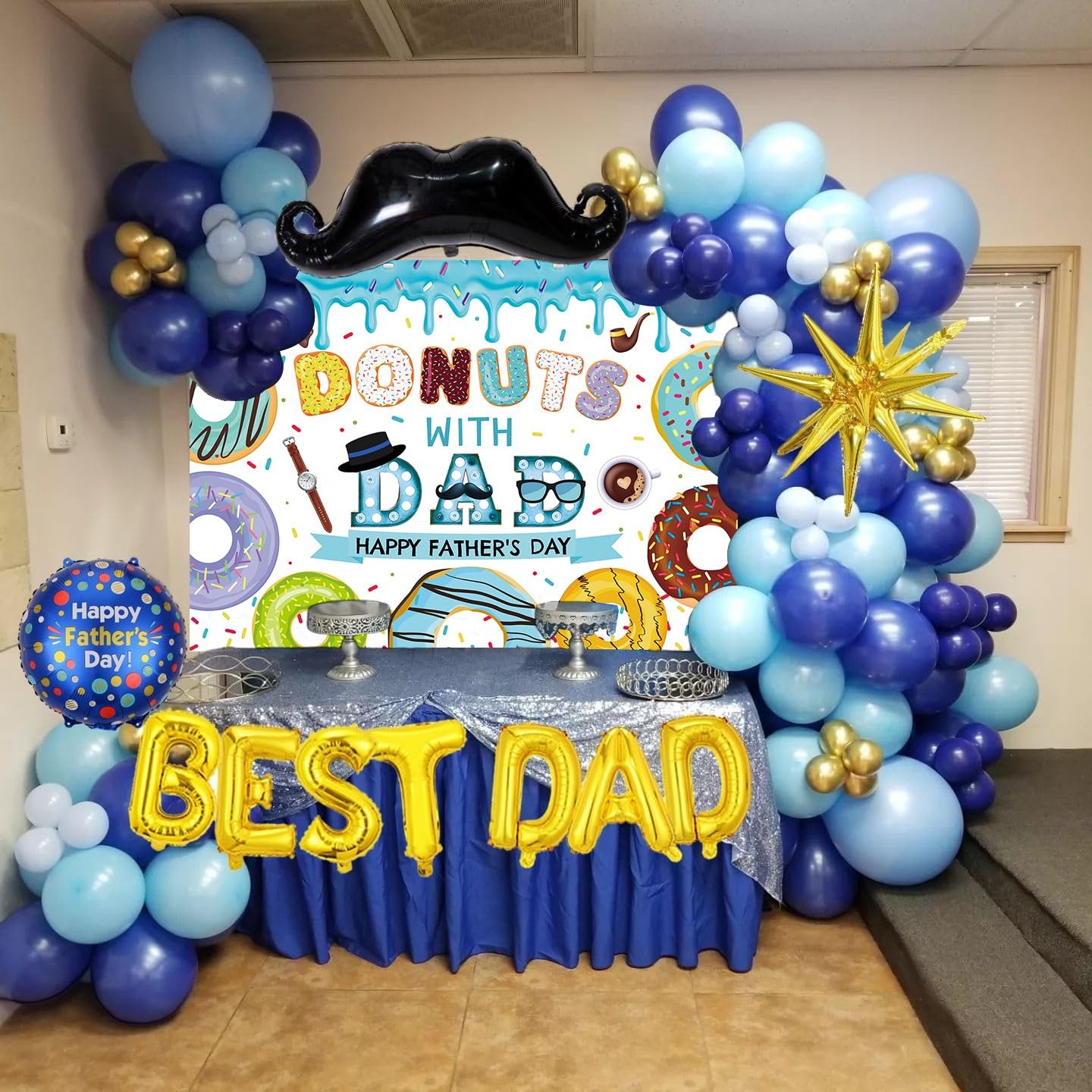 Father’s Day Backdrop for Photography Donuts with Dad Sprinkle Decorations Backg