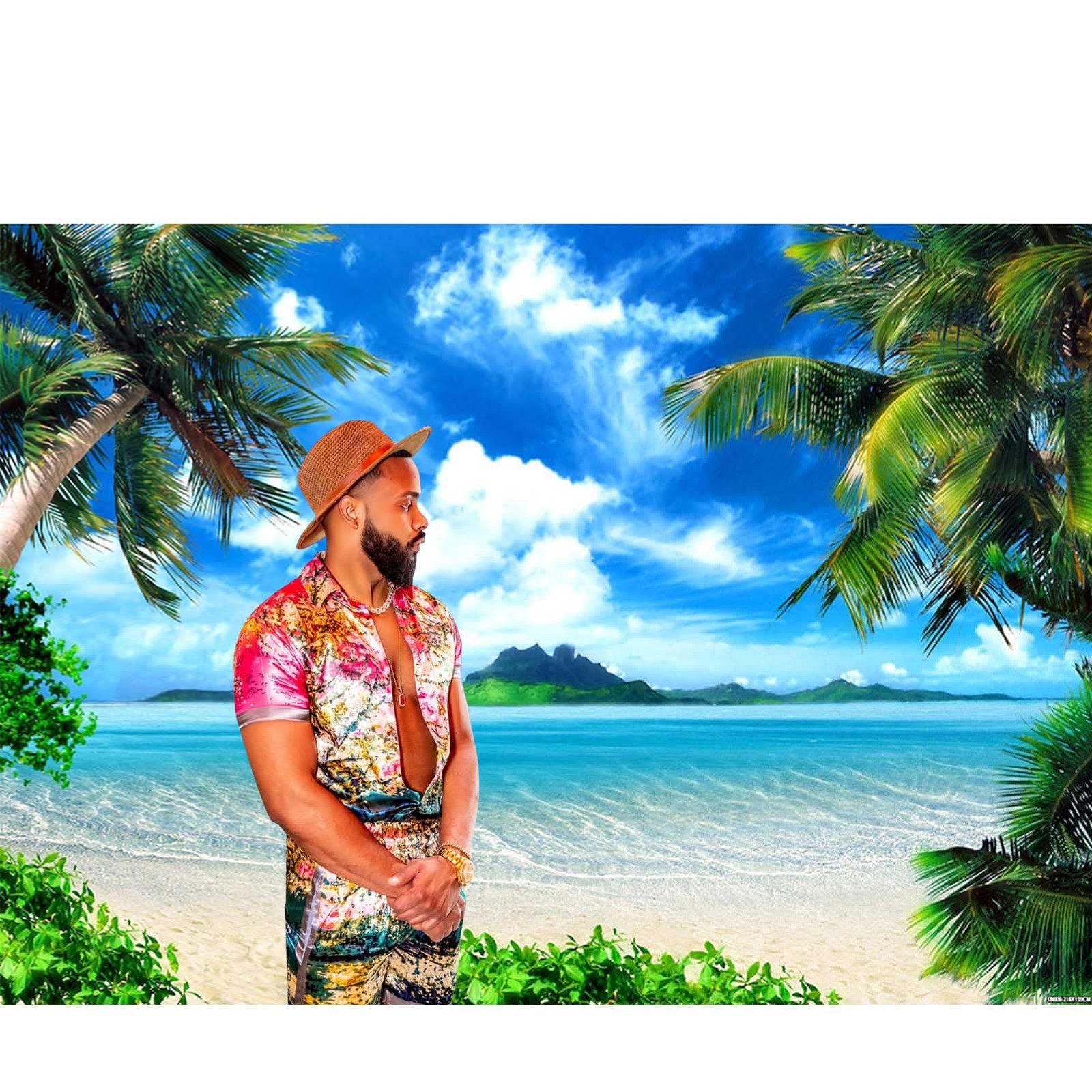 Summer Theme Photo Ocean Blue Sky Seaside Tropical Palm Trees Luau Party Deco…
