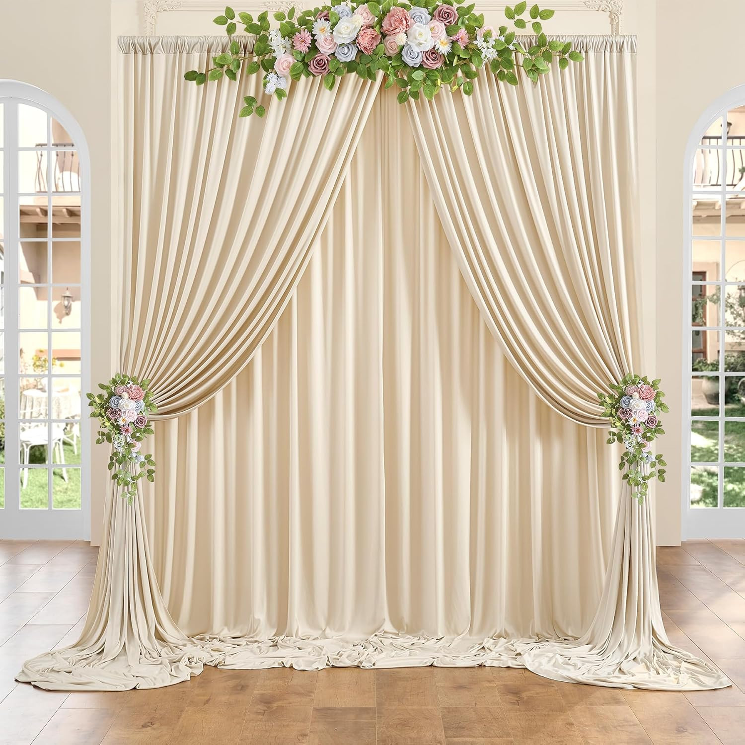 30Ft X 10Ft Wrinkle Free Beige Backdrop Curtain for Wedding Parties, Thick Polye
