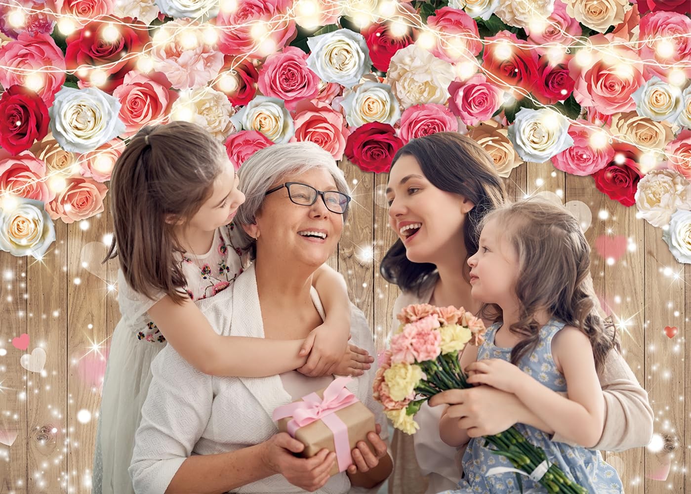 Rustic Floral Brown Wooden Wall Backdrop Wall for Women Family Photography Ba…