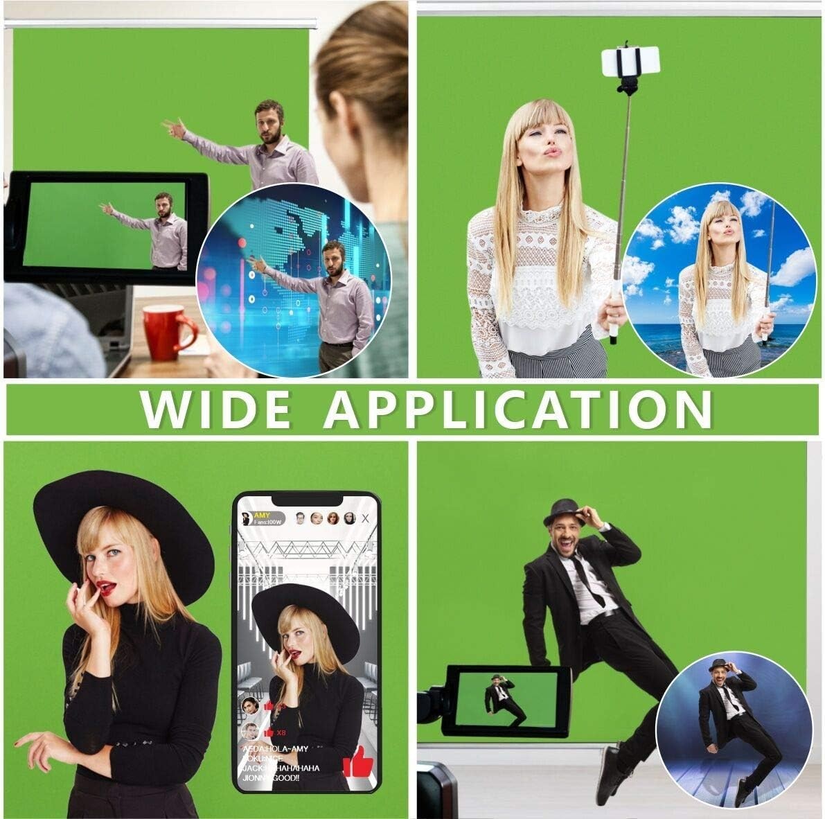 Green Screen 75×79 Wall Mount Pull Down Retractable Chroma Key Backdrop