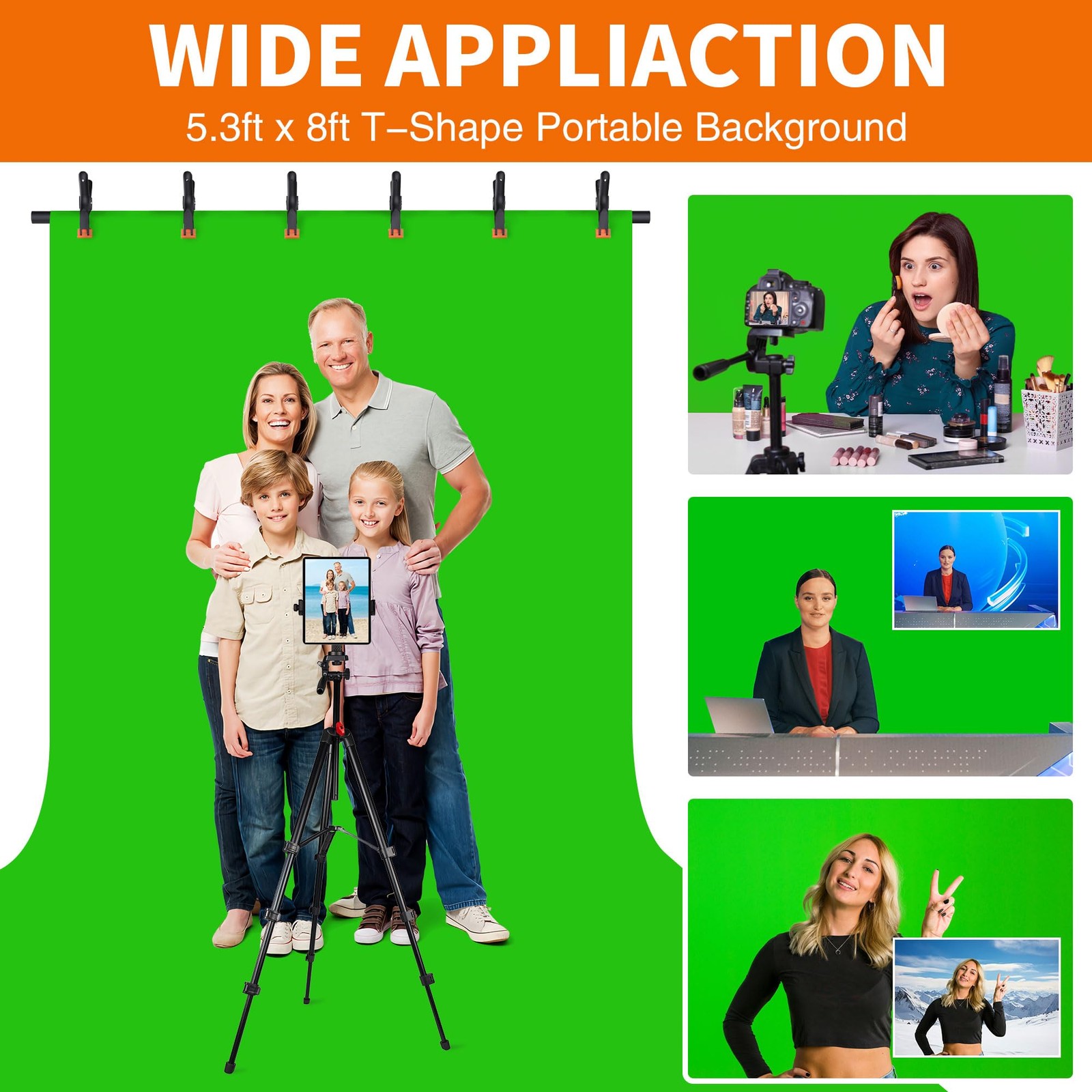 Portable T-Shape Backdrop Stand Support Kit 8×7.2ft, Adjustable Photo Green S…