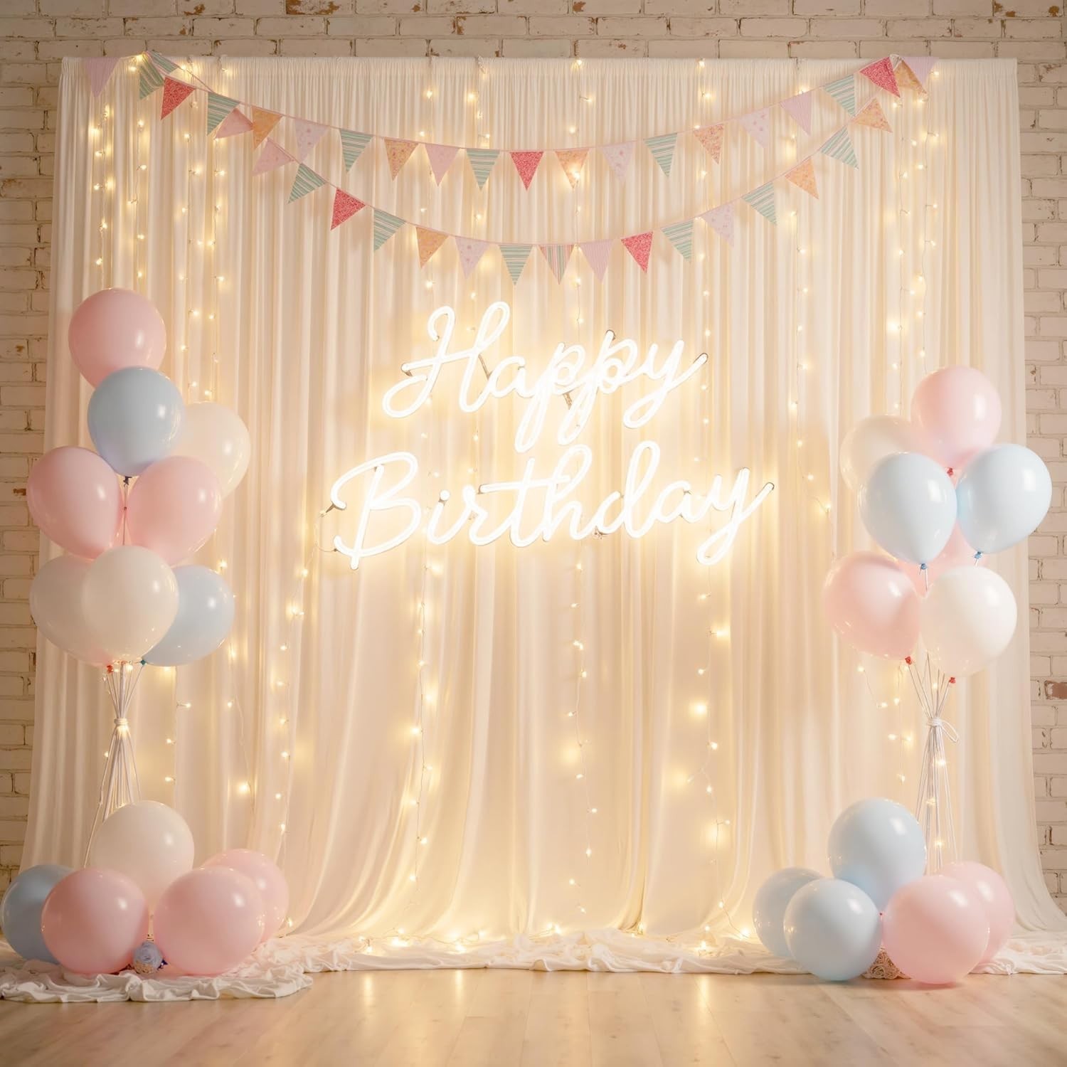 20ft x 10ft Wrinkle Free Ivory Backdrop Curtain for Parties, 4 Panels 5x10ft Sil