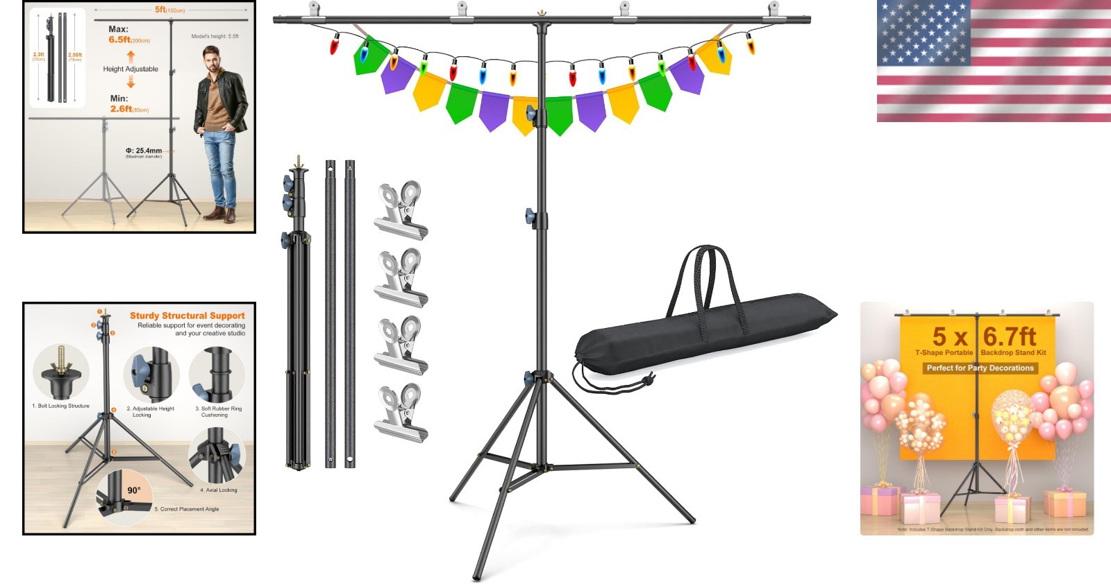 Zenith Portable T-Shape Backdrop Stand Kit – 5×6.7ft Adjustable & Lightweight