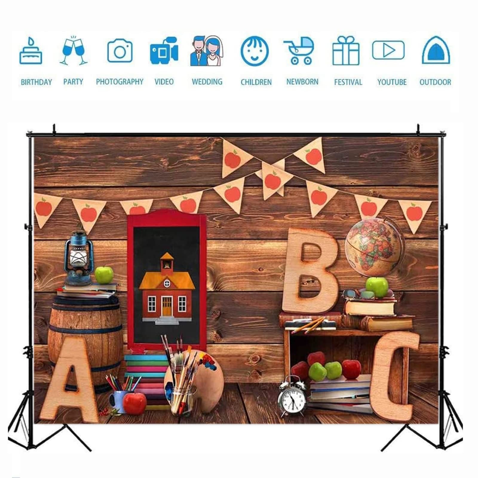 Welcome Back To School Backdrop Globe Pencil Book Classroom First Day 7×5 ft