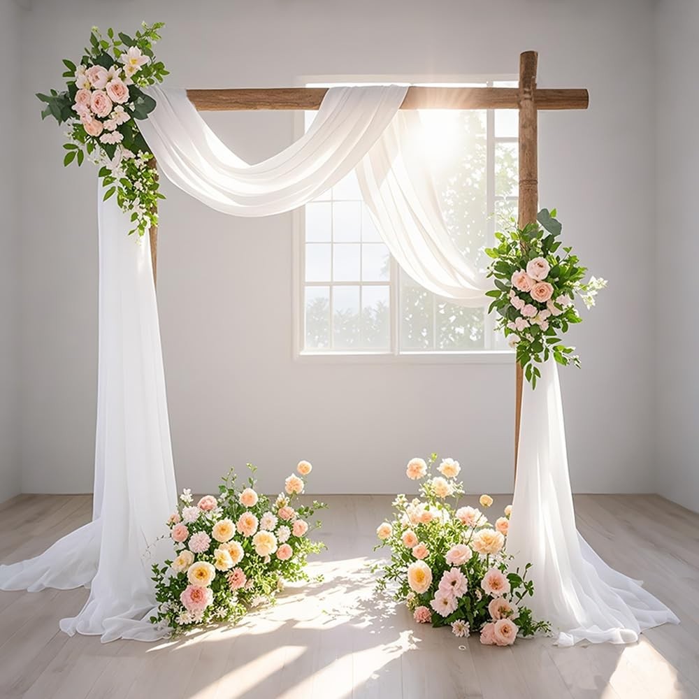 2 PCS 29.5 Inch x 19 Ft White Wedding Arch Draping Fabric Sheer Drapes Decor