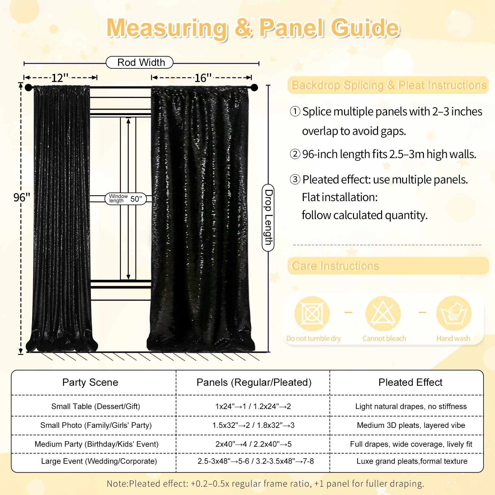4 PCS 2x8FT Black Sequin Backdrop Curtains Halloween Party Wedding Decoration
