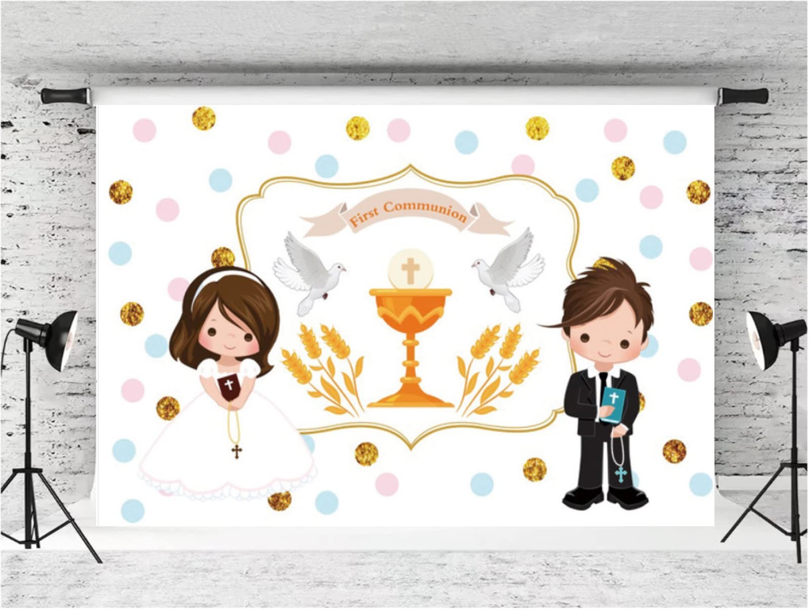 First Communion Photo Backdrop God Bless My Baptism Background 6x4ft Vinyl