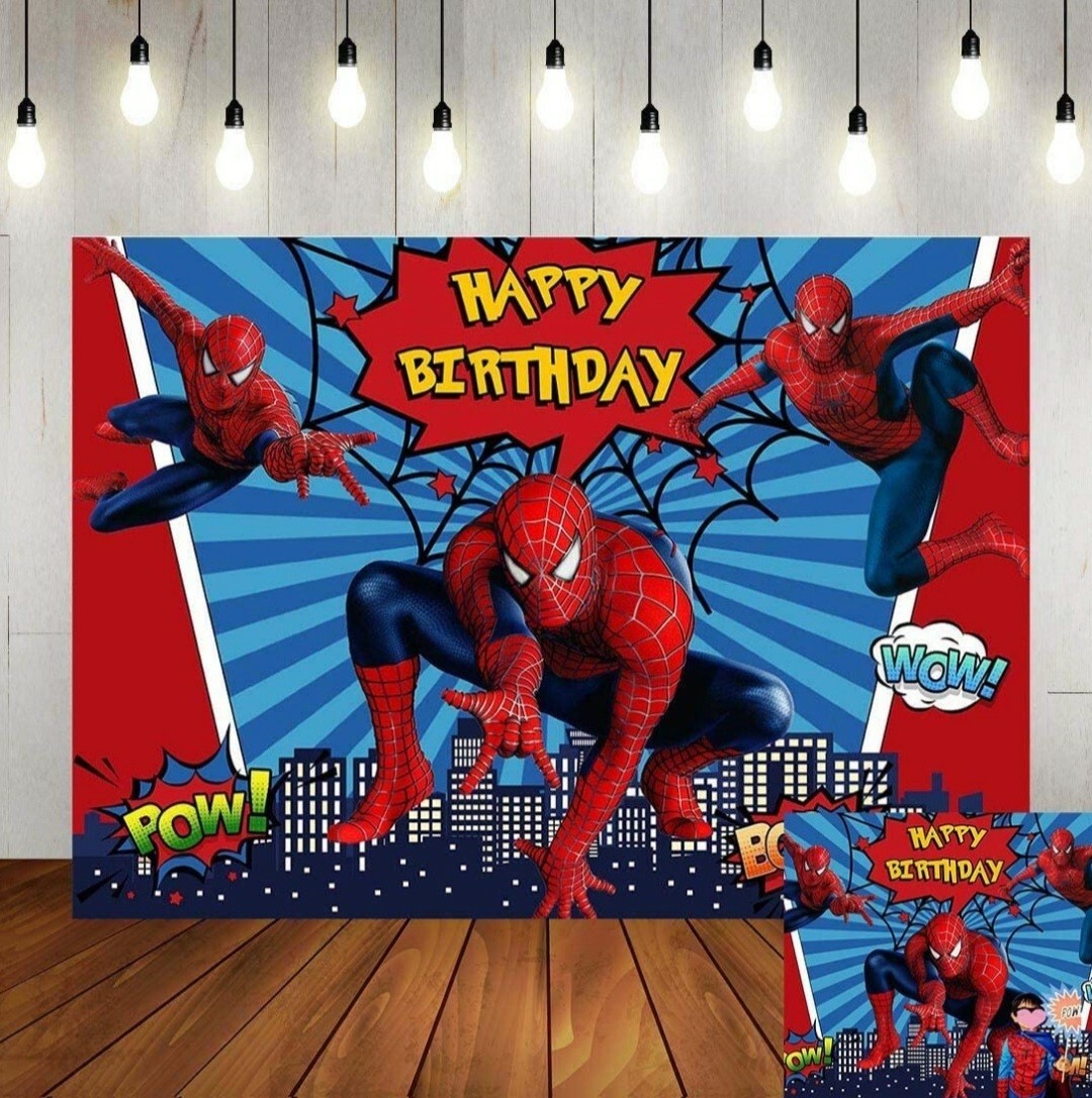 Spiderman Backdrop Kids Birthday Party Background Baby Shower Photo Banner D5