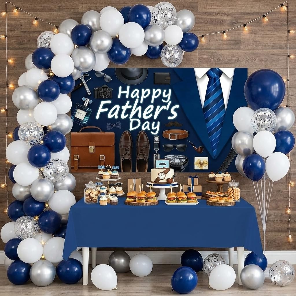 Father’s Day Decorations Party Kit 73x44in Happy Backdrop 60 Balloons