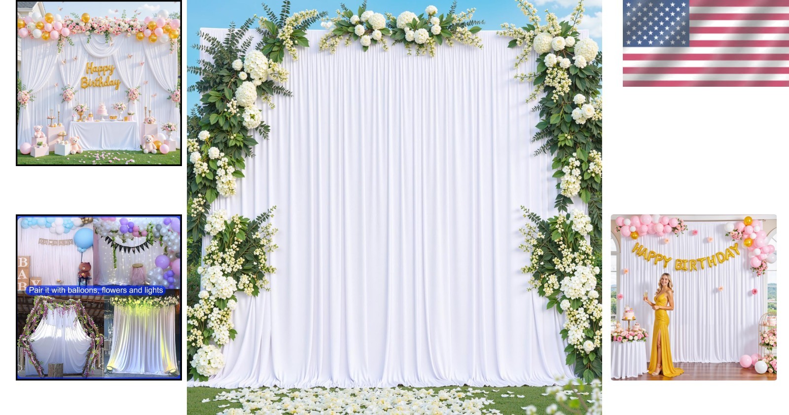 Satin White Backdrop Curtains 10ft x 7ft
