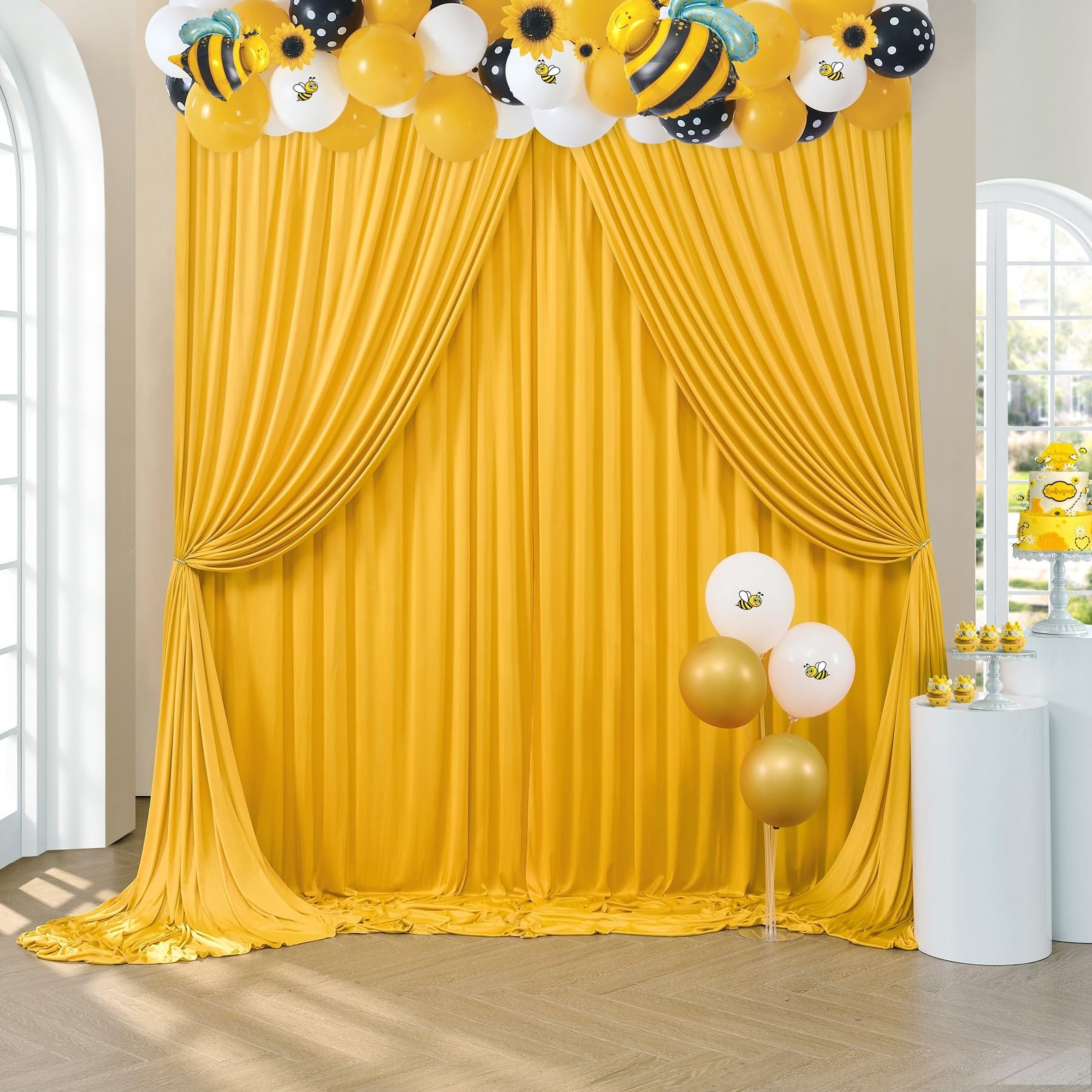 10×10 Ft Wrinkle Free Yellow Backdrop Curtain Polyester 2 Panels 5×10 Ft Party