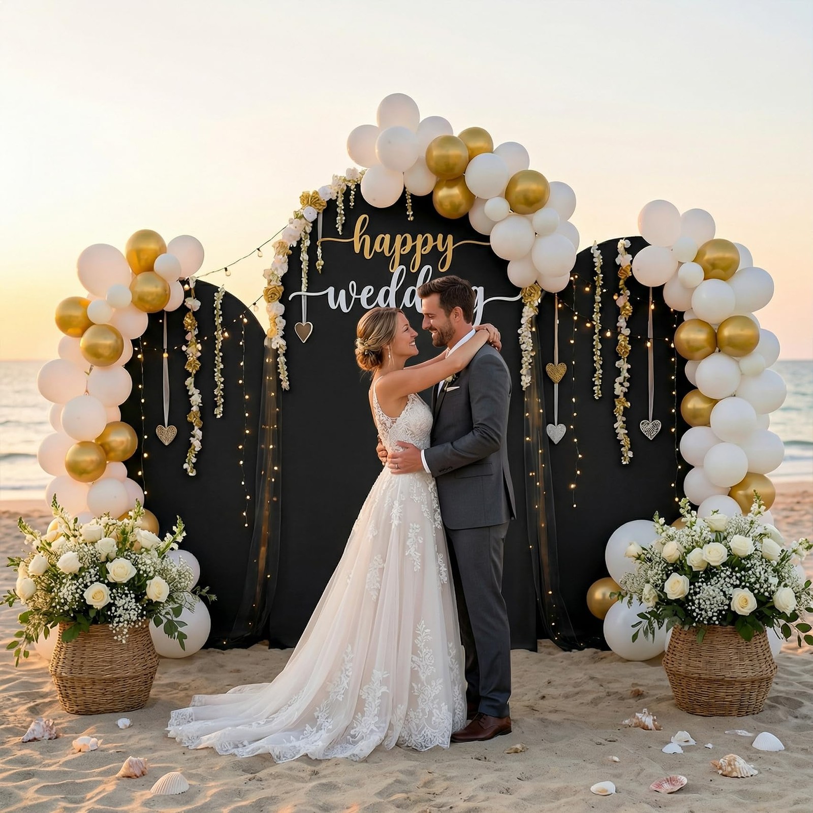 Set of 3 Metal Arch Backdrop Stand with Cover Set, (8FT, 7.2FT, 6.6FT Wedding…