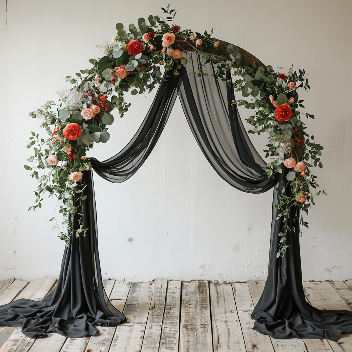 Wedding Arch Draping Fabric 28.7 x 20FT Black Sheer Backdrop for Ceremony, Bi…