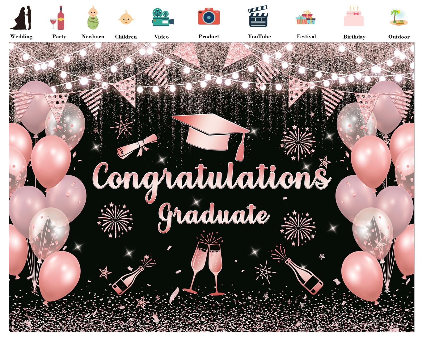 10x8ft Pink and Black Class of 2026 Congrats Grad Background for Photography