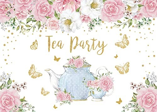 Pink Rose Floral Gold Butterfly Tea Party Backdrop 8x6FT – Spring Princess Wonde