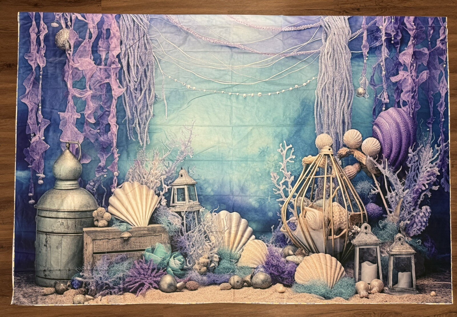 Under The Sea Purple Photography Back Drop Sea Shells Mermaid Theme 7 ft x 5 ft