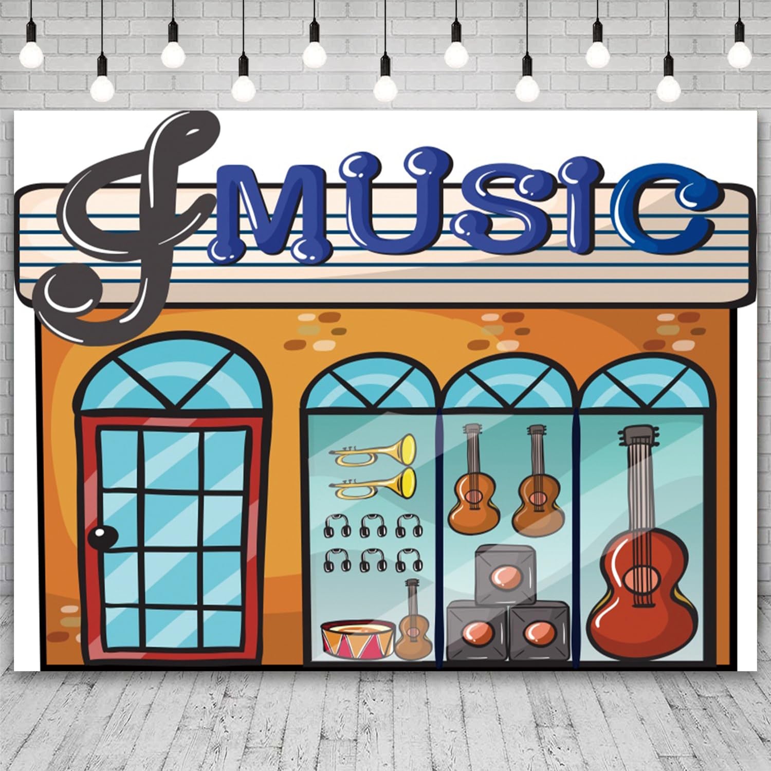 6x4ft Cartoon Music Store Backdrop – Guitar Drums Instruments Photo Prop Decor