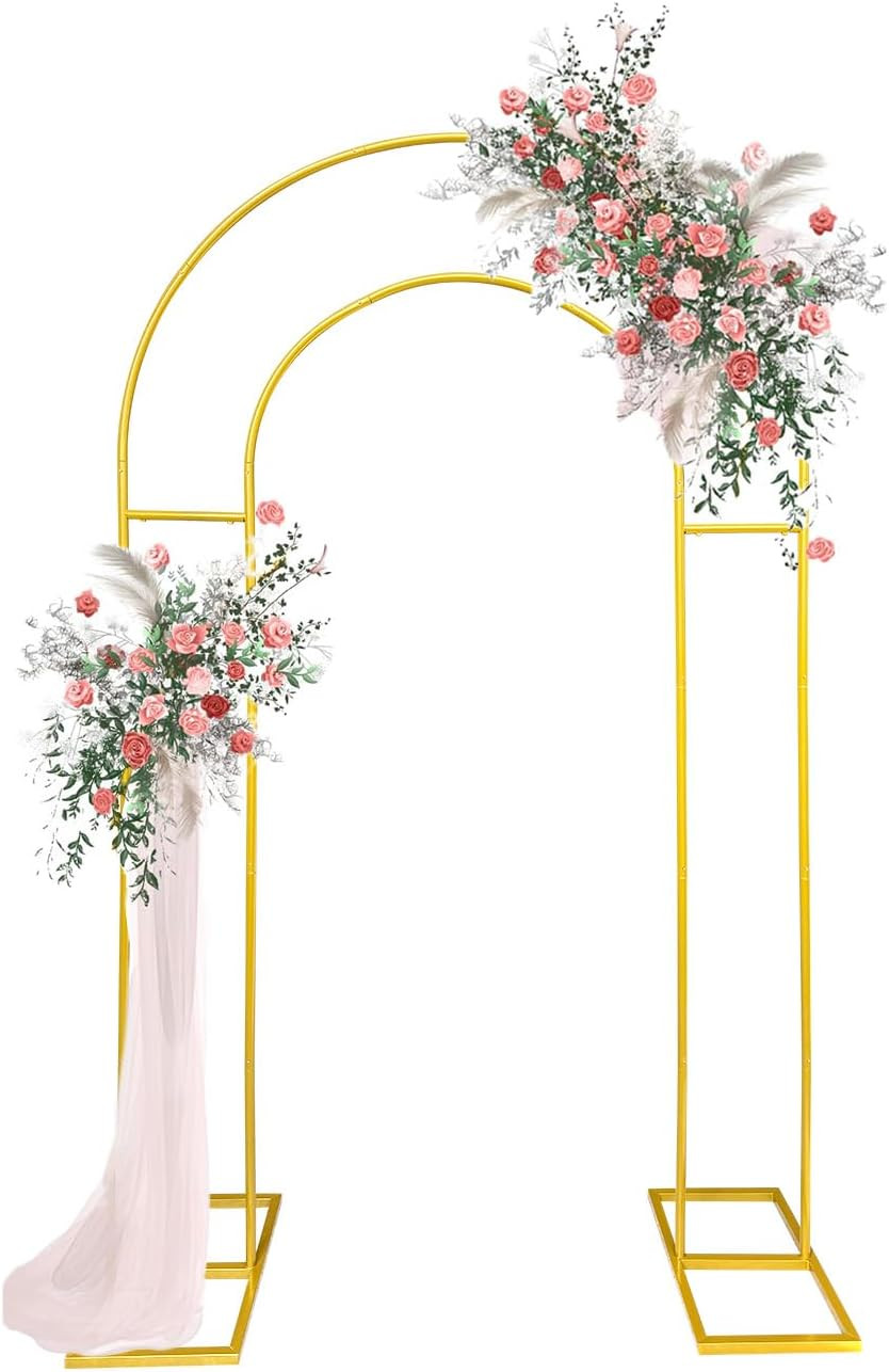 7.2FT Gold Double Arch Backdrop Stand for Weddings, Parties & Photos