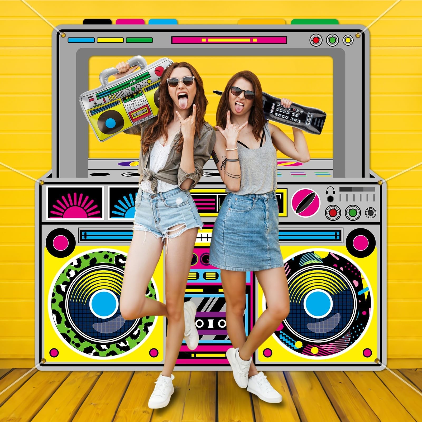 90s 80s Party Decorations Radio Boombox Photo Booth Props Inflatable Colorful