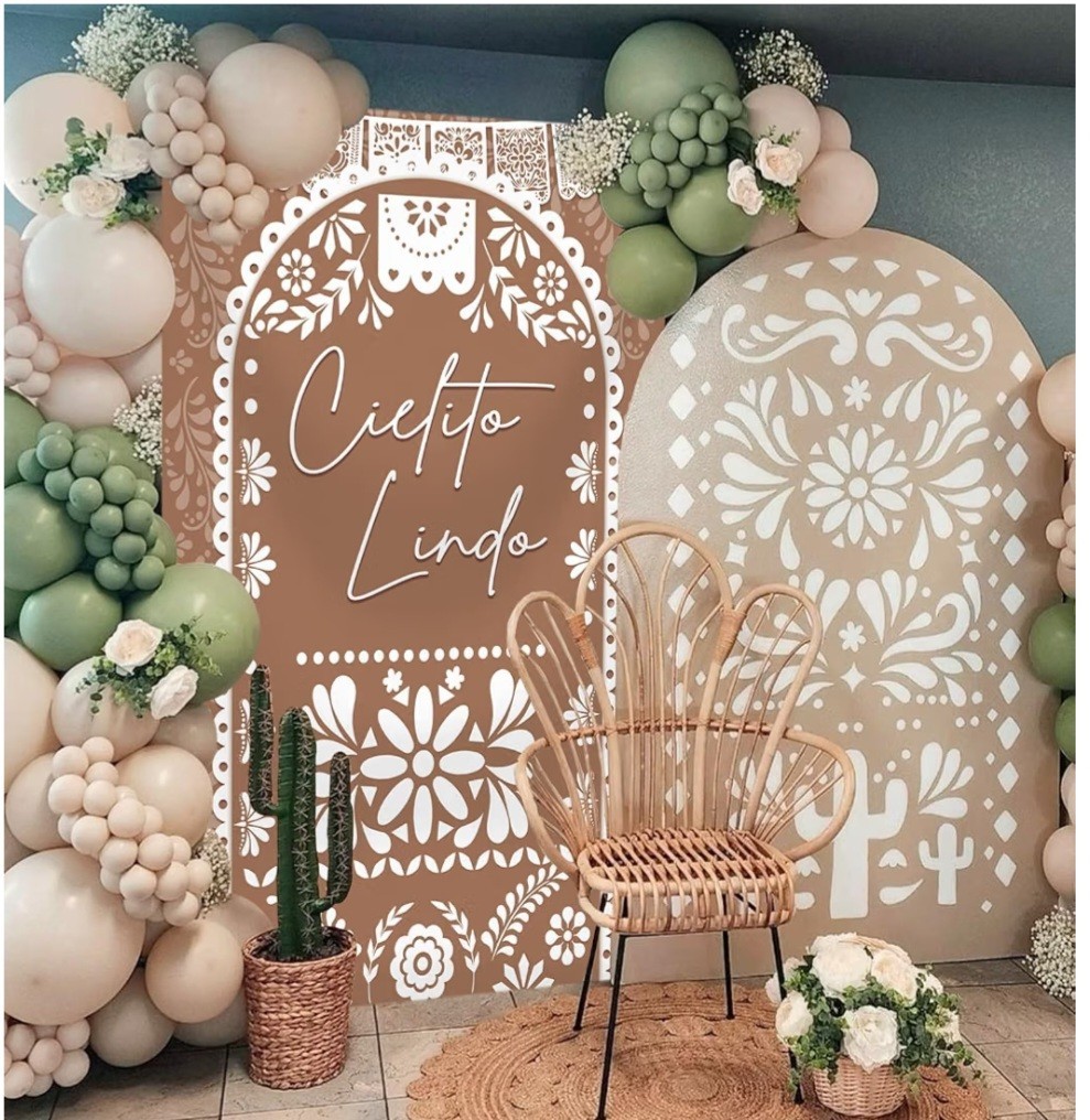 Cielito Lindo Floral Backdrop/Background Brown White 5×7 ft Polyester Washable