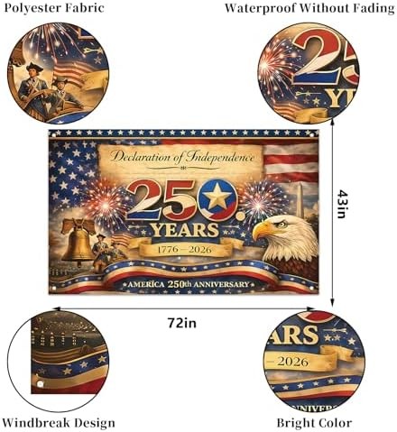 America 250 Anniversary Photo Backdrop Patriotic Banner 4th of July Fourth of Ju