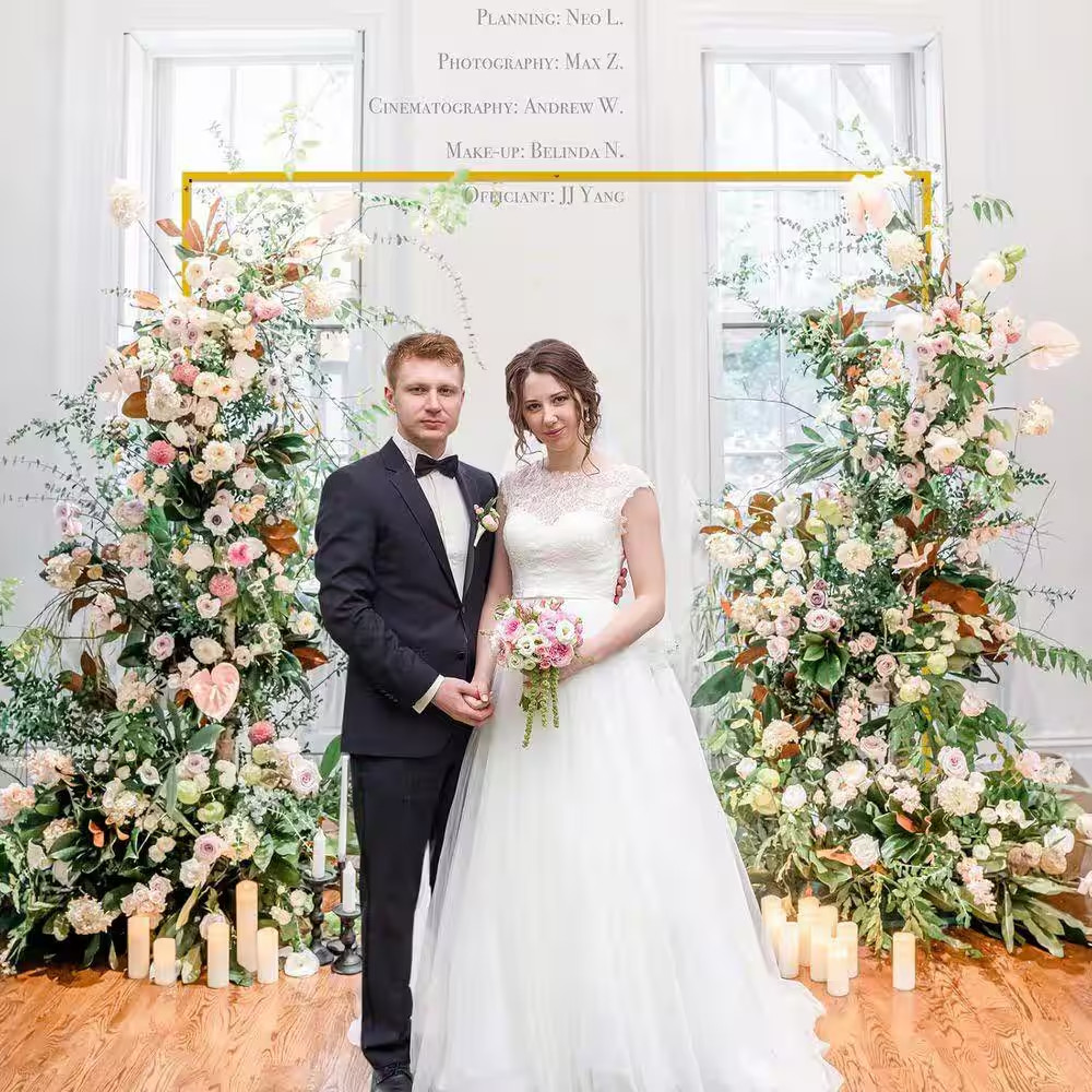 Square Metal Wedding Arch Backdrop Stand 6.6 Ft. X 6.6 Ft. Gold Balloon Frame fo