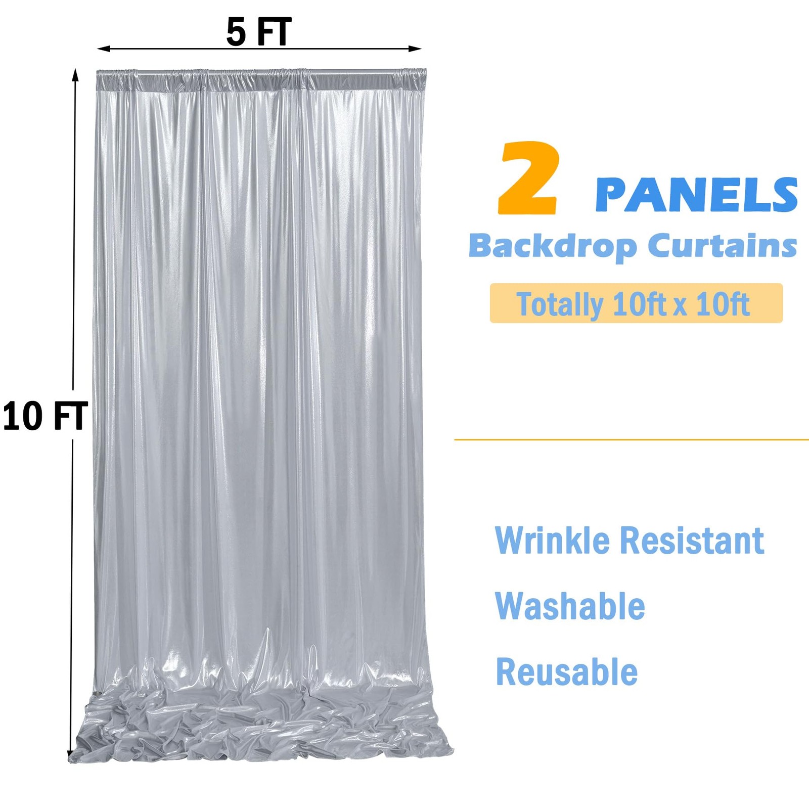 10ft x Silver Sequin Backdrop Curtain for 5’W×10’H _2 Panels,