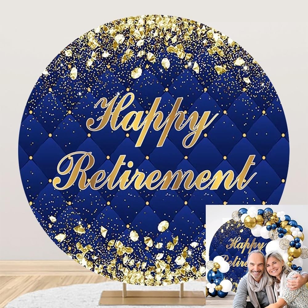 Royal Blue Gold Glitter Round Backdrop 6.5ft – Retirement Photo Background, Part