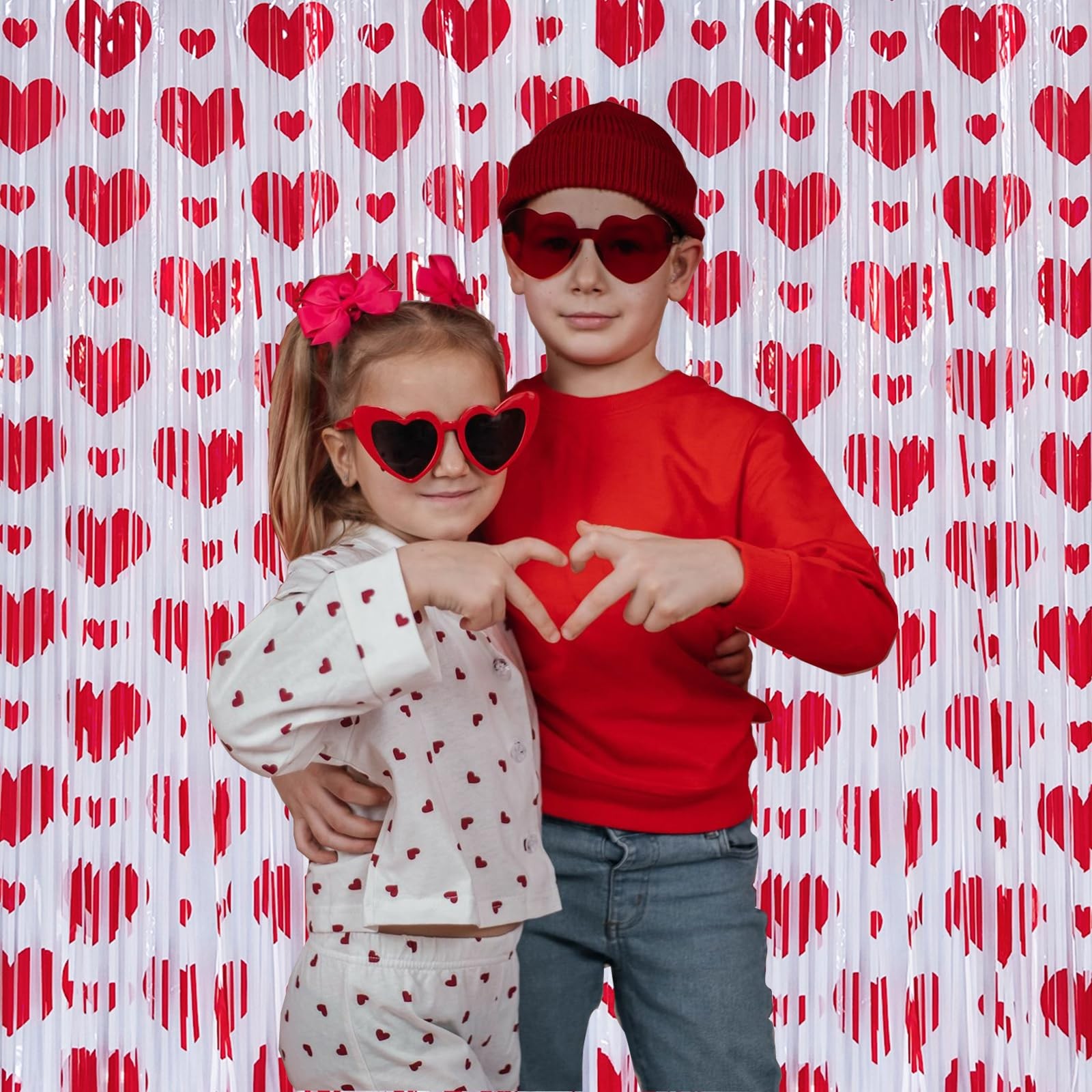 Heart Tinsel Foil Fringe Curtain Red Valentine Party Streamer Backdrop 2 Packs