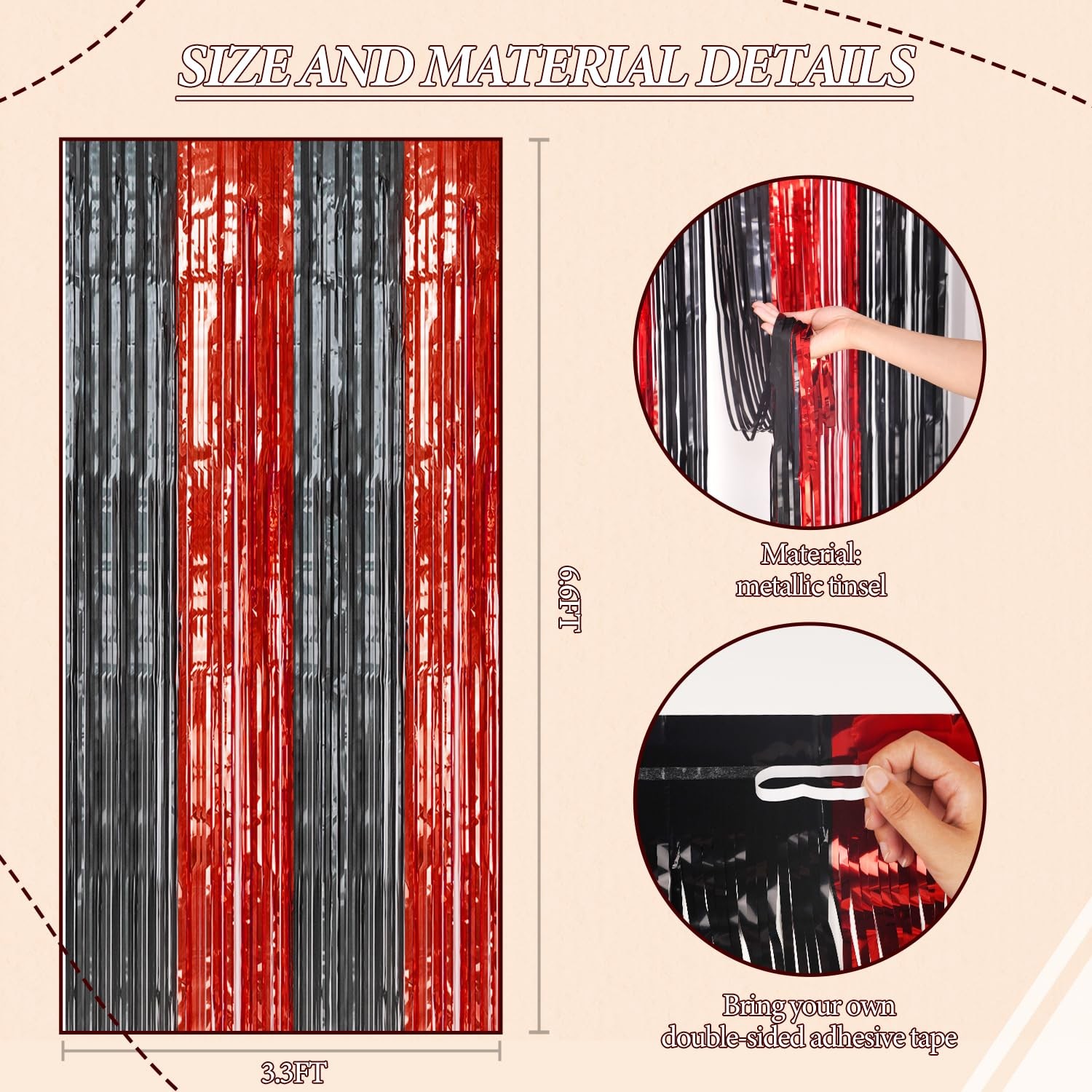 2 Pack Foil Fringe Backdrop Red&Black Shiny Tinsel Curtains for Party Decora…