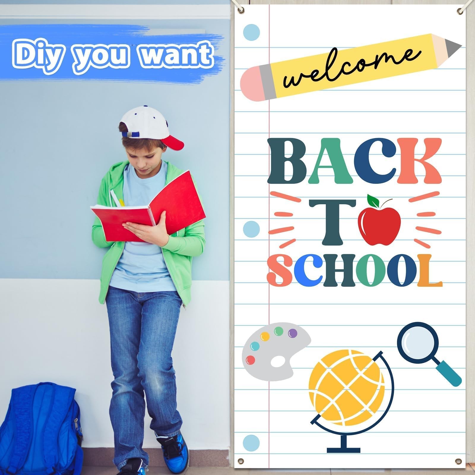 Back to School Door Cover Notebook Classroom Backdrop Decoration Lined Paper …
