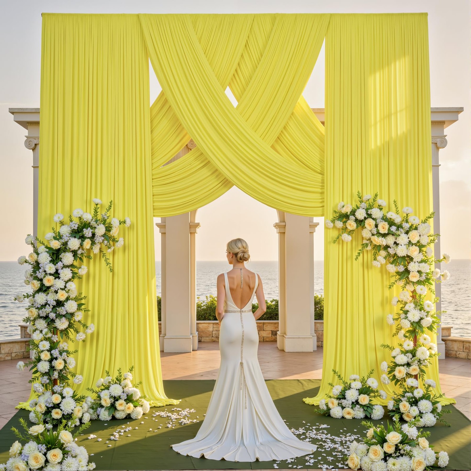 2 Panels 10×15 FT Light Yellow Wrinkle Free Polyester Photo Backdrop Curtains