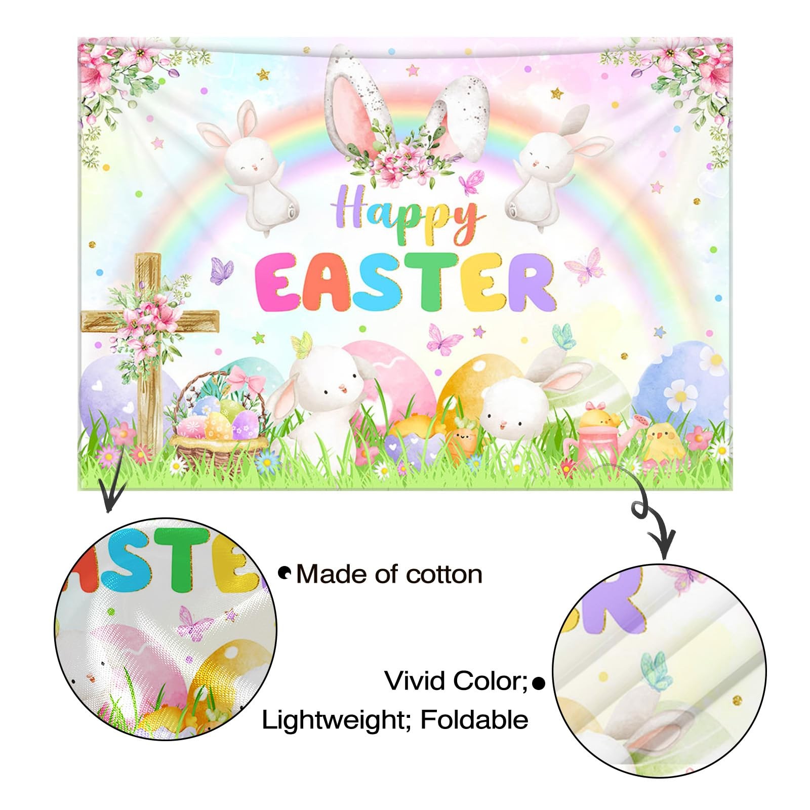 7x5ft Spring Easter Backdrop Banner Spring Rainbow Garden Happy Easter Backgroun