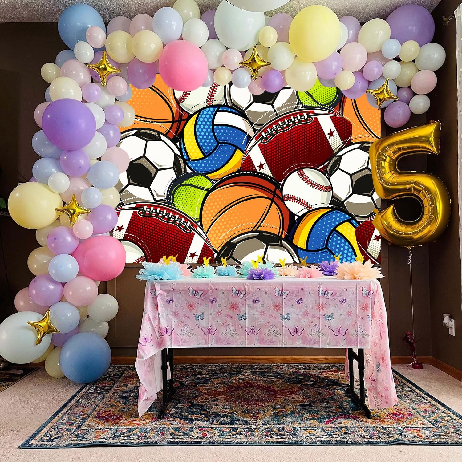 HANYING Sports Party Backdrop,Football Basketball Baseball Sports Theme Birth…