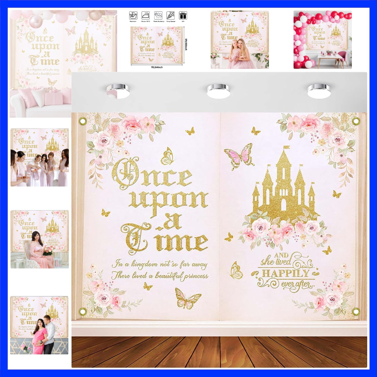 Once Upon a Time Backdrop for Girls Floral Castle Princess Fairy Tale Birthda…