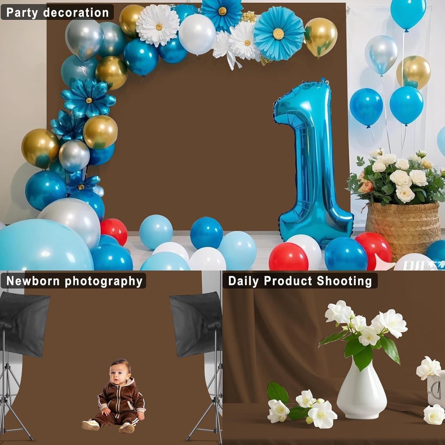 Versatile 5x7FT Brown Backdrop for Weddings, Parties, and Product Photography