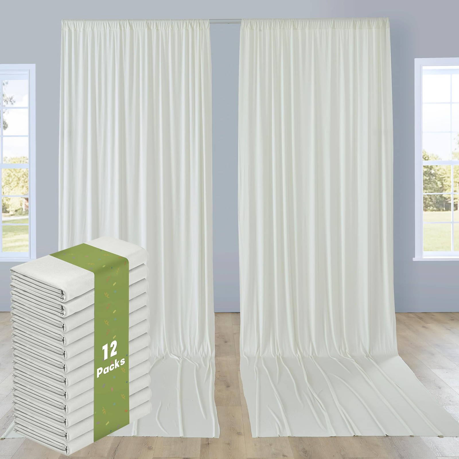 Htper 12 Panels 5x14ft Ivory Backdrop 5ft(W)x14ft(H)_12 Panels,