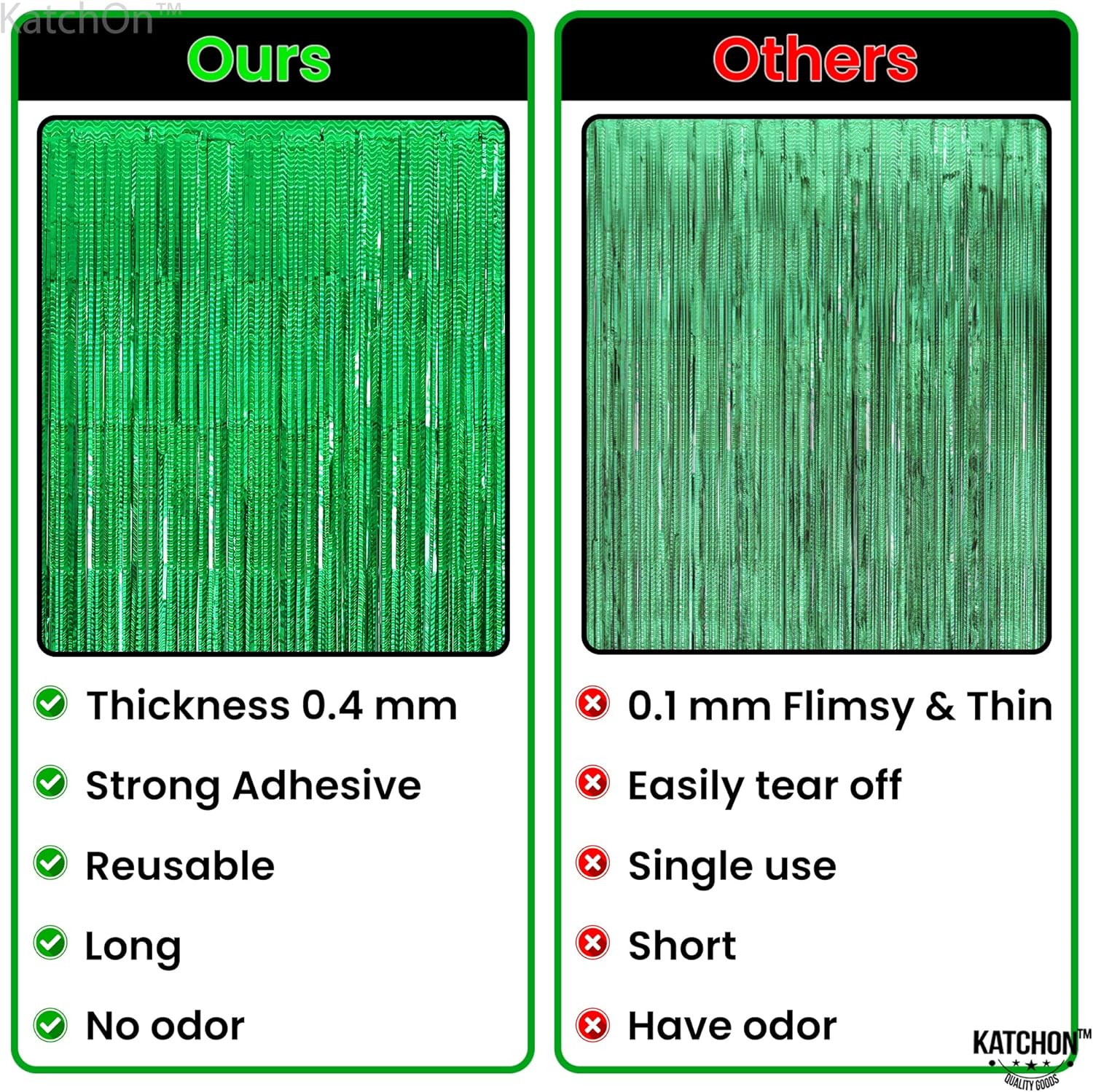 Katchon Lazer Green Streamers Backdrop 3.2×8 ft, Pack of 2 for Events