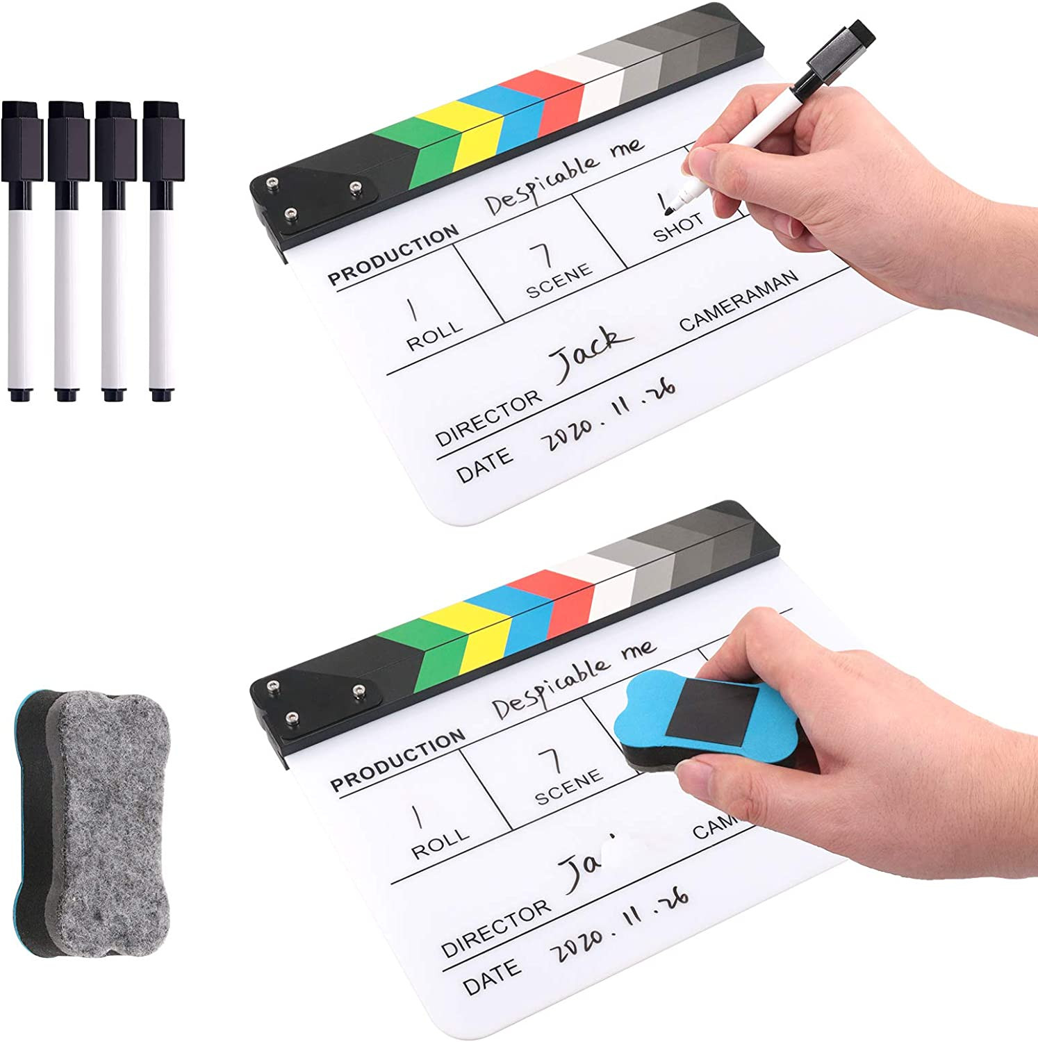 Movie Film Clap Board, Acrylic 10″x12″ Acrylic Dry Erase Director Clapboard, Pro
