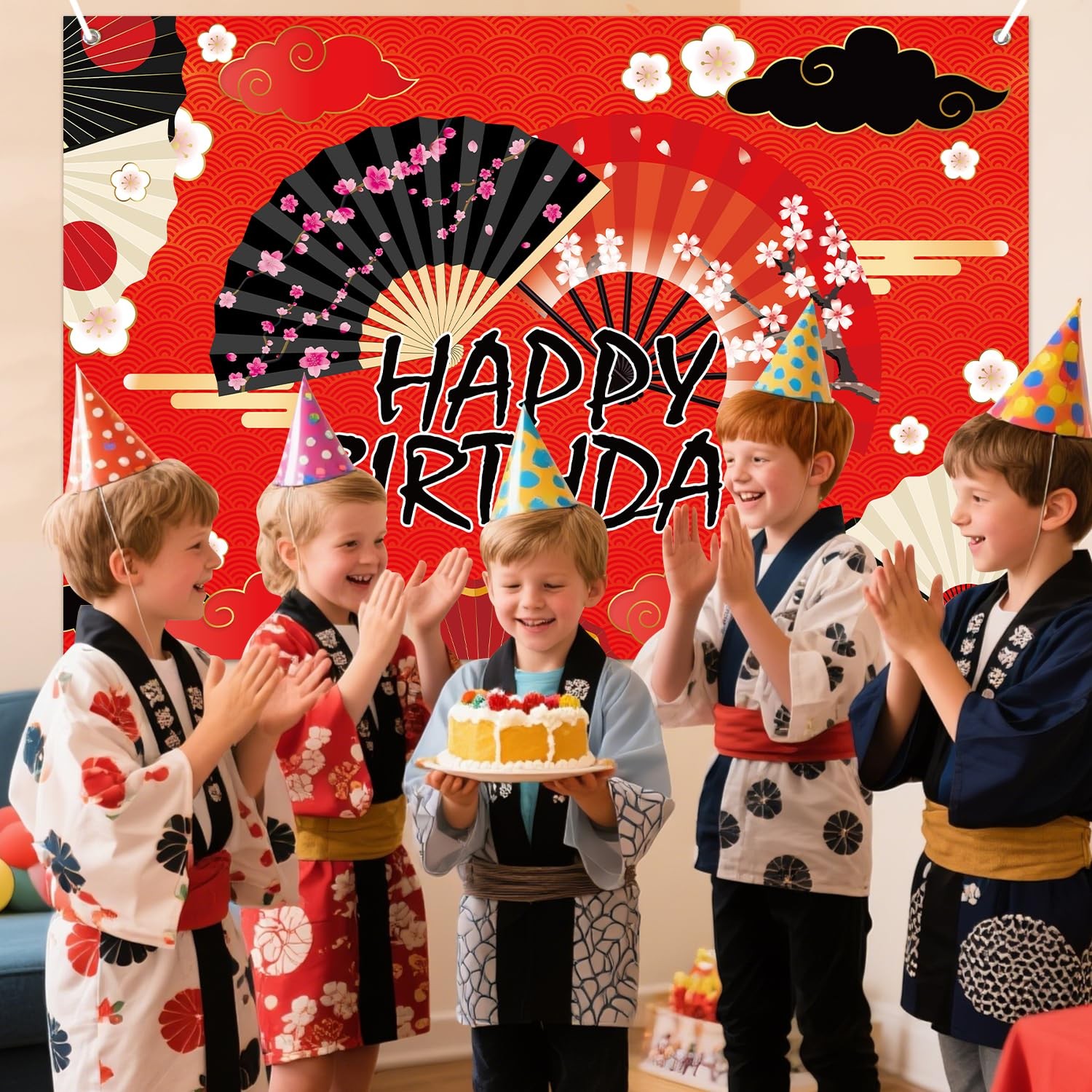 Folding Fans Party Decoration Supplies – Hibachi Happy Birthday Backdrop, Fol…