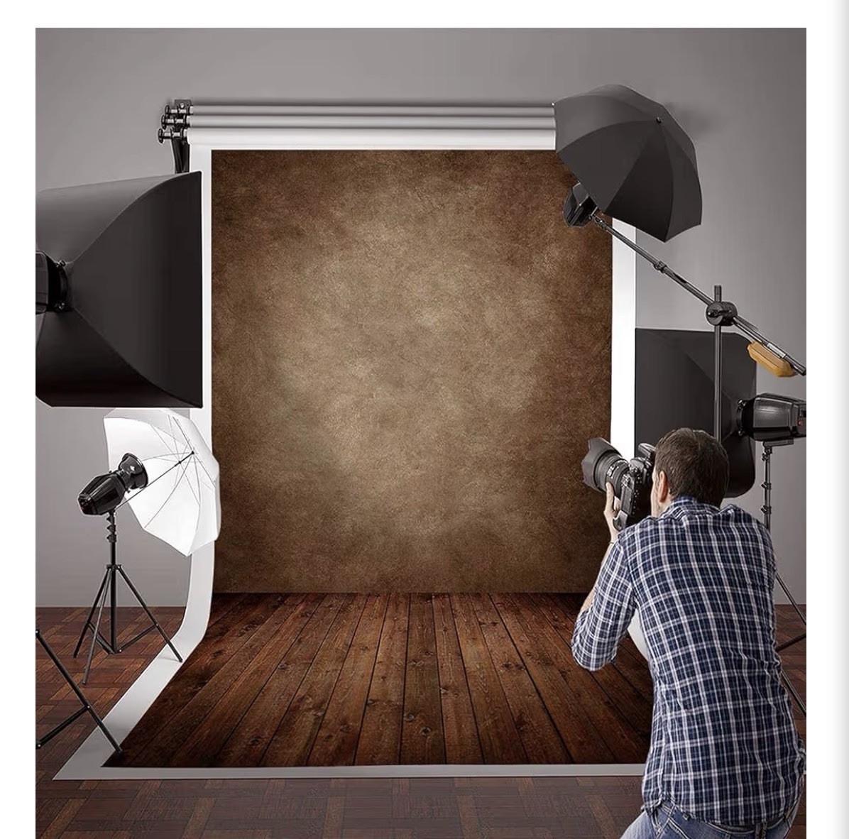 NEW Allenjoy Photography backdrop 5×7 ft. Fabric – Brown Wall w/ Wood Floor